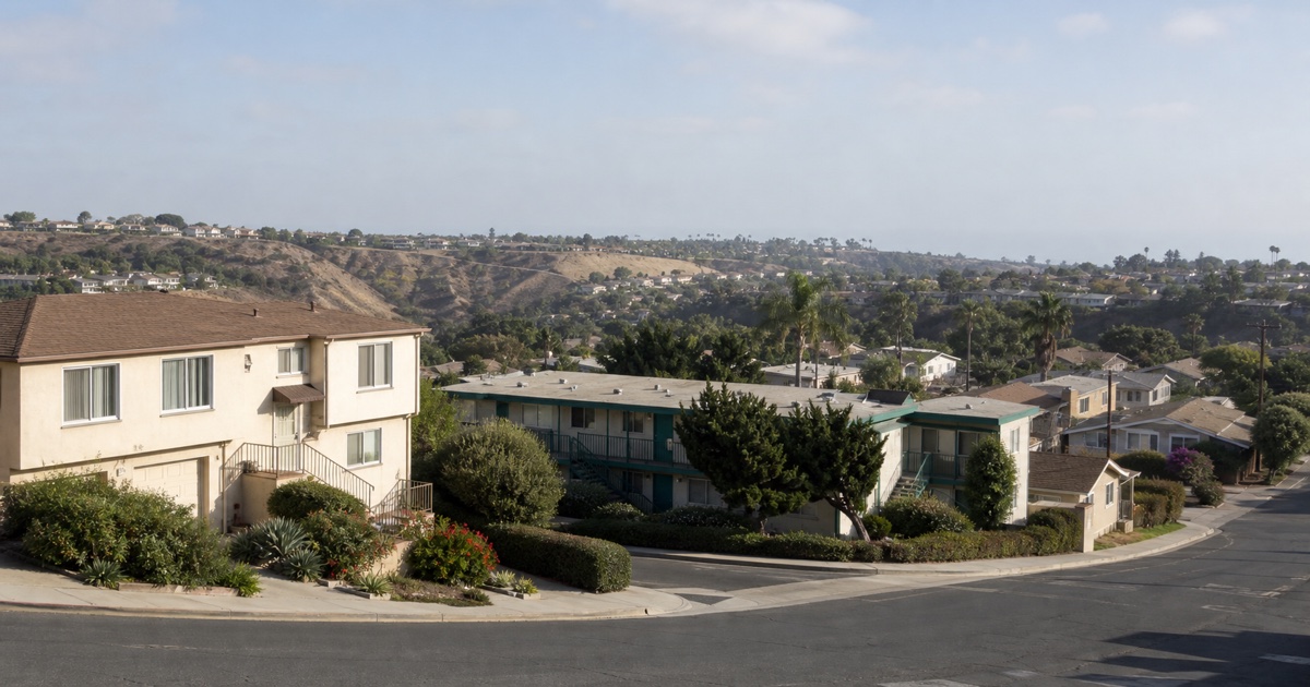 Varied San Diego County rental housing layered across mesa and canyon terrain.