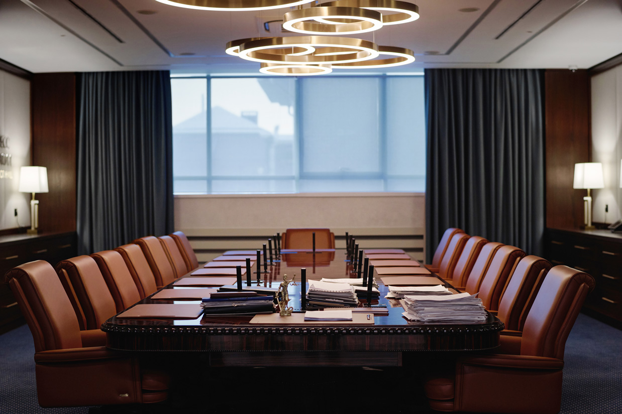 Conference table prepared for a focused legal consultation