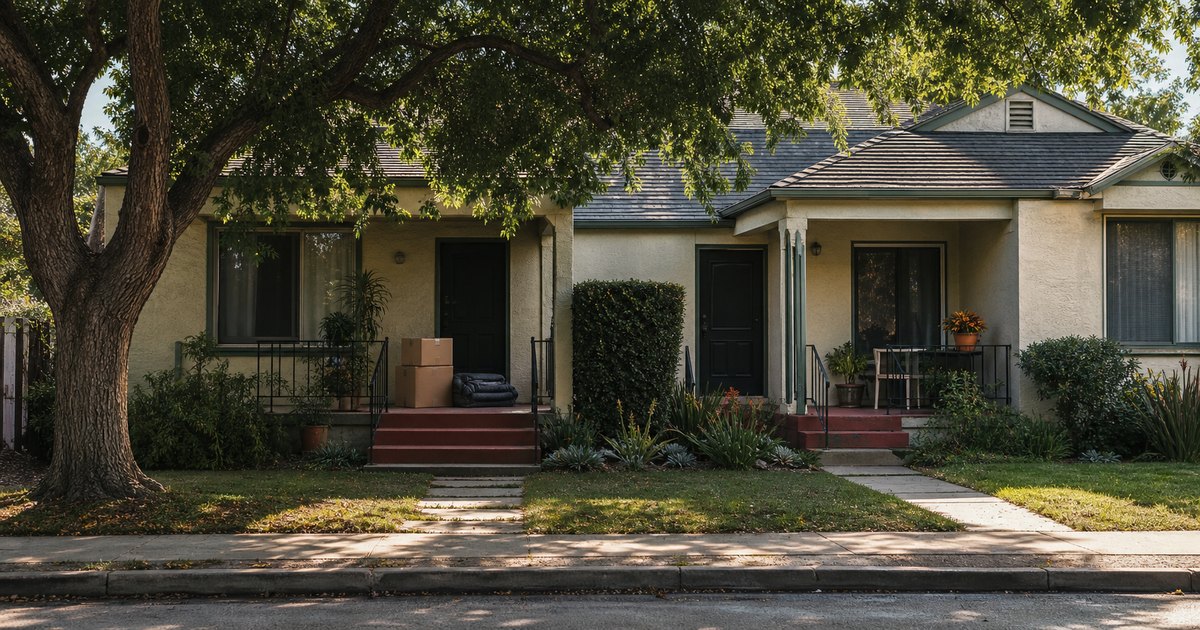 California duplex with one orderly porch prepared for a tenancy transition