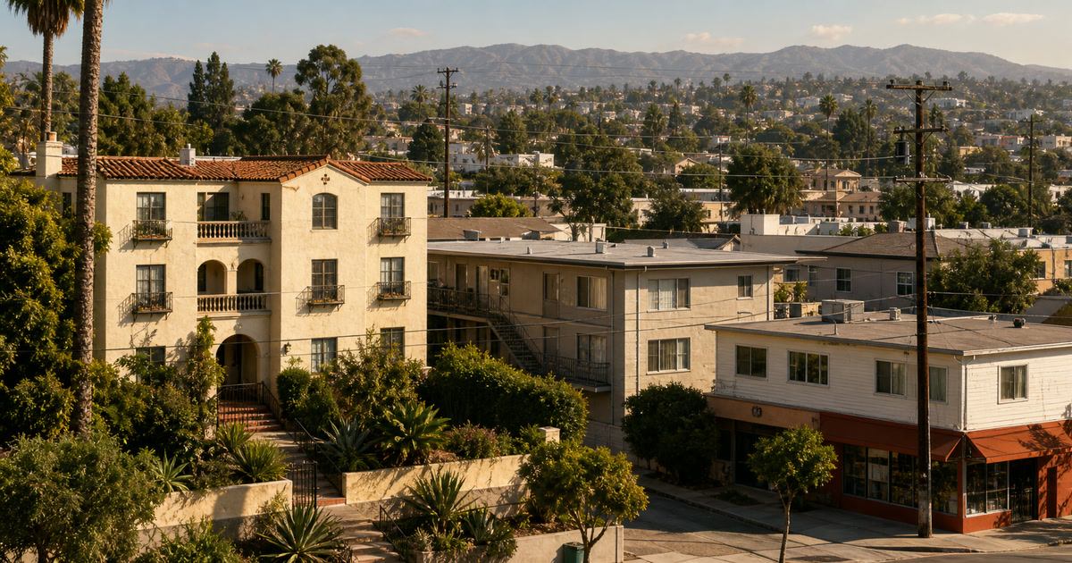Los Angeles basin rental landscape with courtyard, multifamily, and mixed-use buildings
