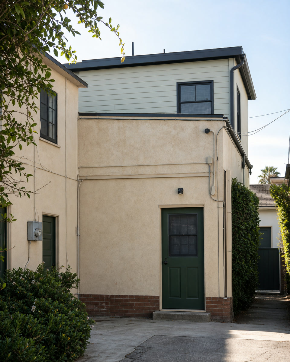 Converted garage and newer upper accessory dwelling unit at a Los Angeles duplex