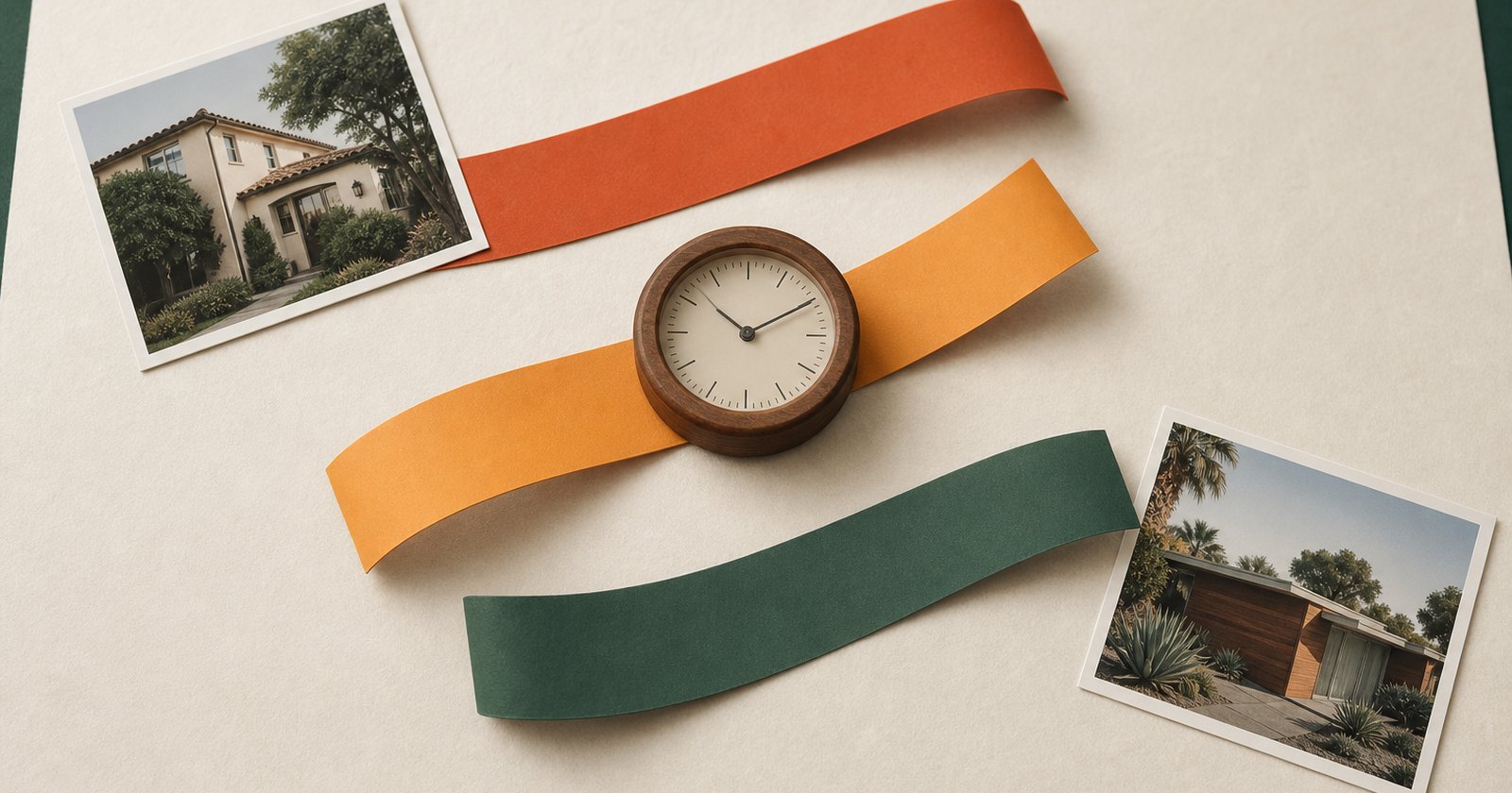 Blank color bands and analog clock forming a property-exchange timing sequence