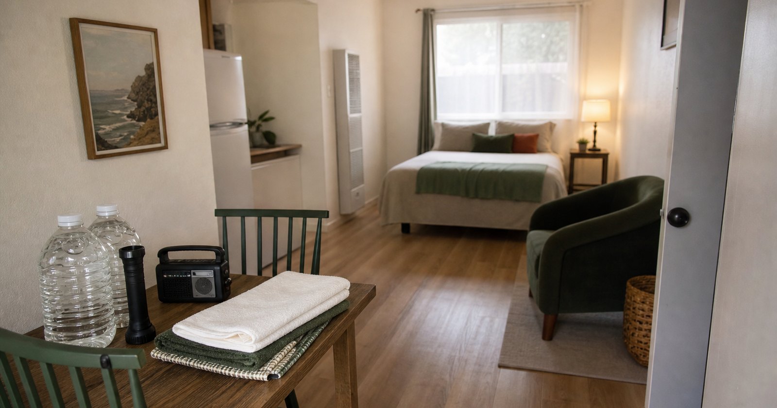 Modest furnished California rental prepared for temporary occupancy during an emergency