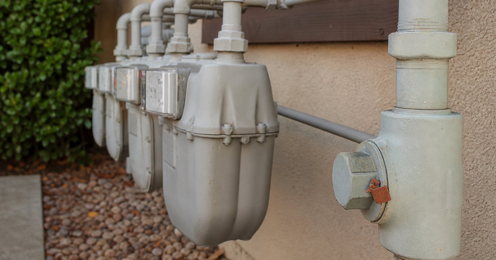 Apartment utility meter bank with one service valve carrying a blank tamper seal